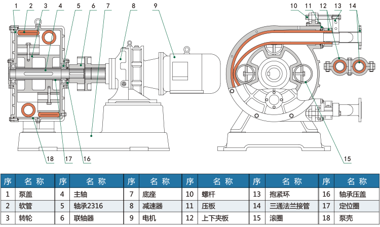 RGB-II系列蠕動軟管泵雙管結構簡圖