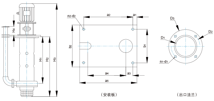 YU-1A系列耐腐耐磨液下泵安裝尺寸圖